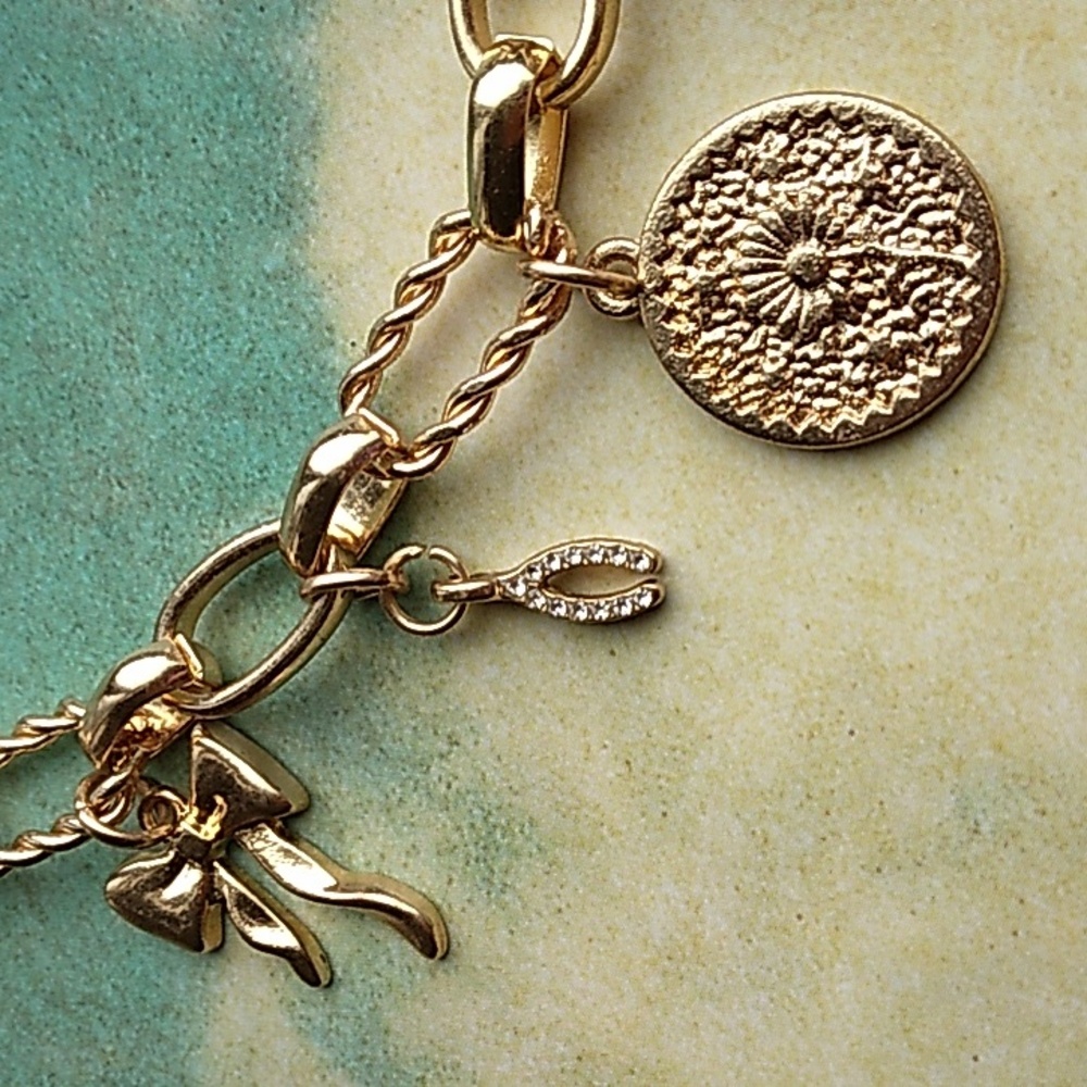 Gold Charm Necklace with 8 Charms - Picture 2 of 7